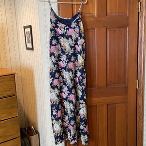 Spaghetti adjustable straps blue floral maxi dress